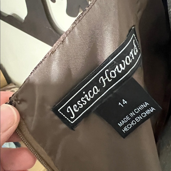 Jessica Howard brown floor-length evening dress shoulder straps flare skirt 14 - Picture 5 of 15